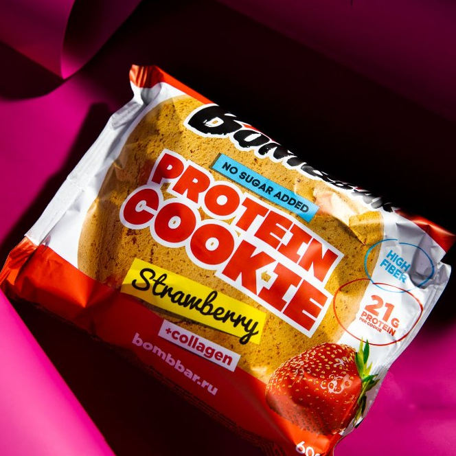 BOMBBAR Protein Cookie + Collagen, 1 10 Pack, Build Muscle, 21g