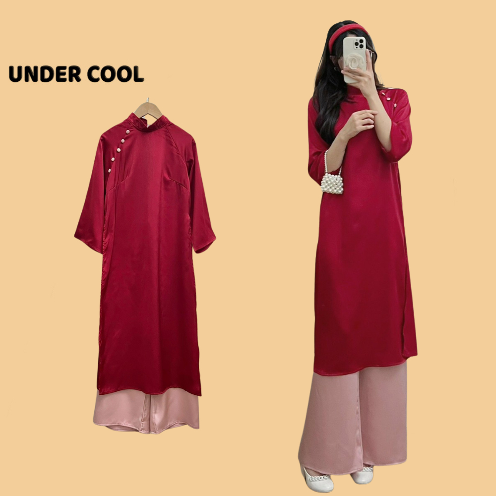 Set Áo Dài Cách Tân Lụa UNDERCOOL Cúc Bọc Phối Màu