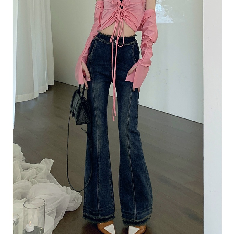 Quần Jeans Nữ Lưng Cao Ống Loe Thời Trang