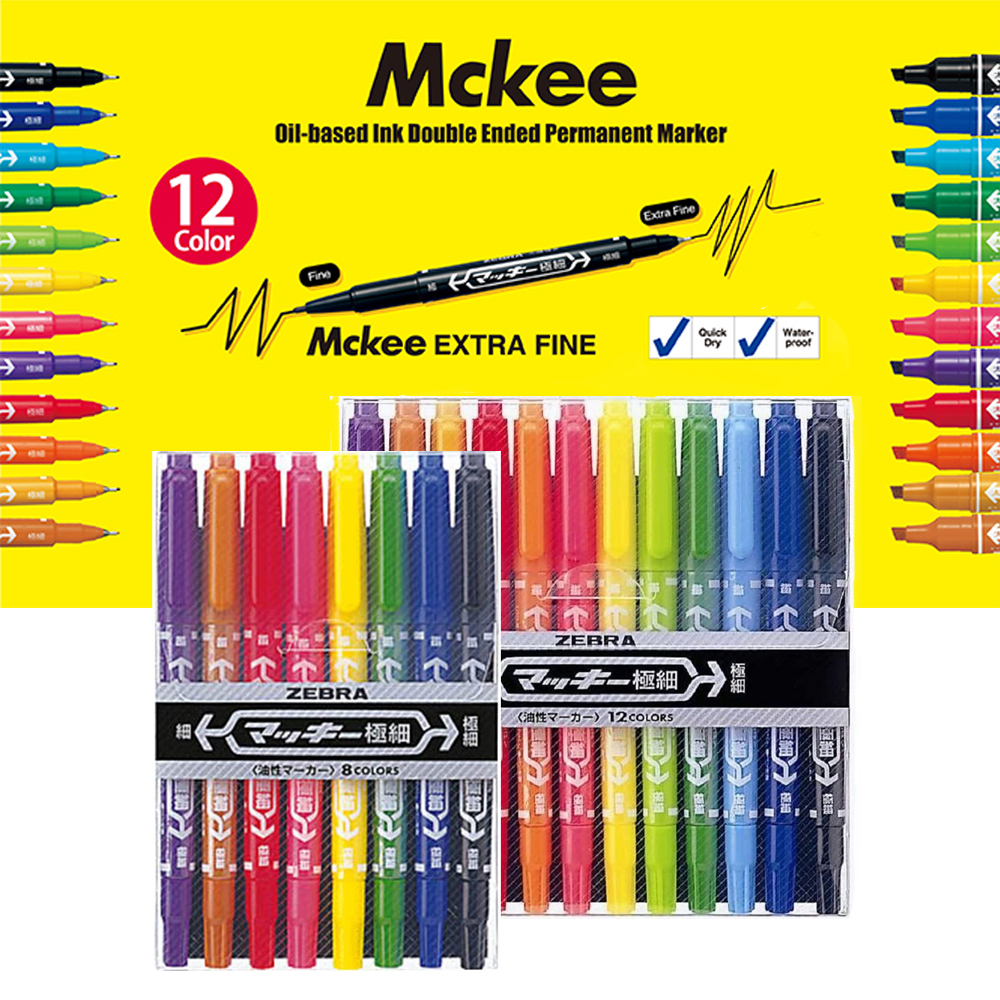 Zebra Ex-Mckee Permanent Marker Fine & Extra Fine 8 Colours Set