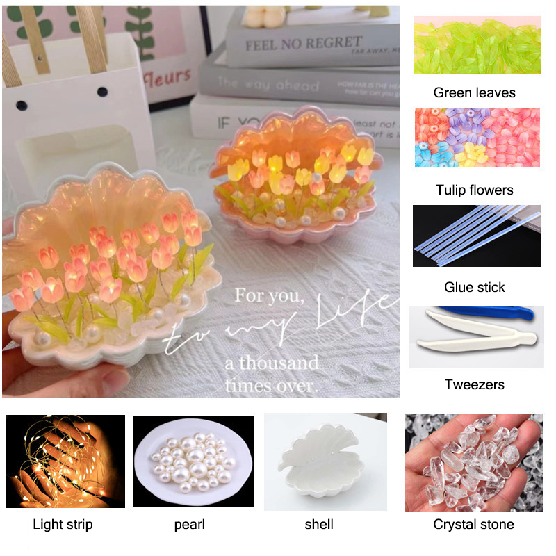Tulip night light, handmade DIY decorative light, creative gifts, bedside lamp, mood light, luminous ornaments