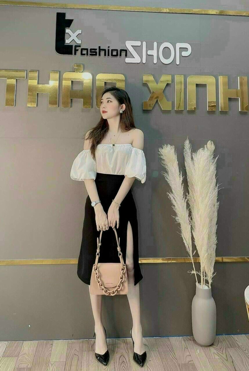 Sét áo trễ vai phối chân váy xẻ đùi tôn dáng siêu xinh tsx kjh35