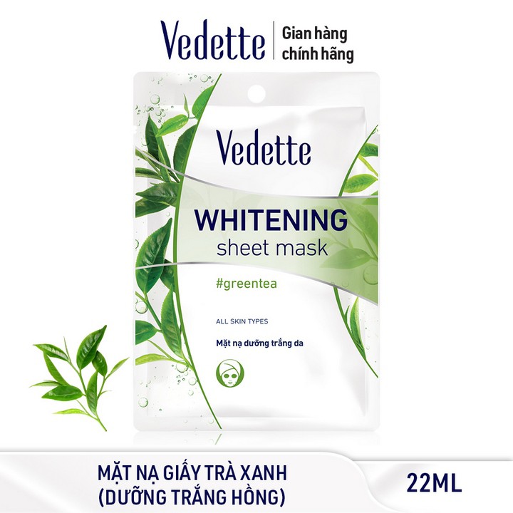 Combo 10 Mặt nạ giấy trắng da Vedette Trà Xanh 22ml