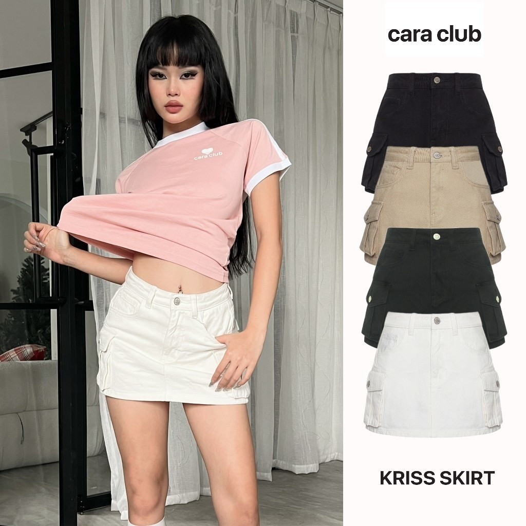 CARA Chân váy túi hộp y2k Kriss dáng chữ A cá tính