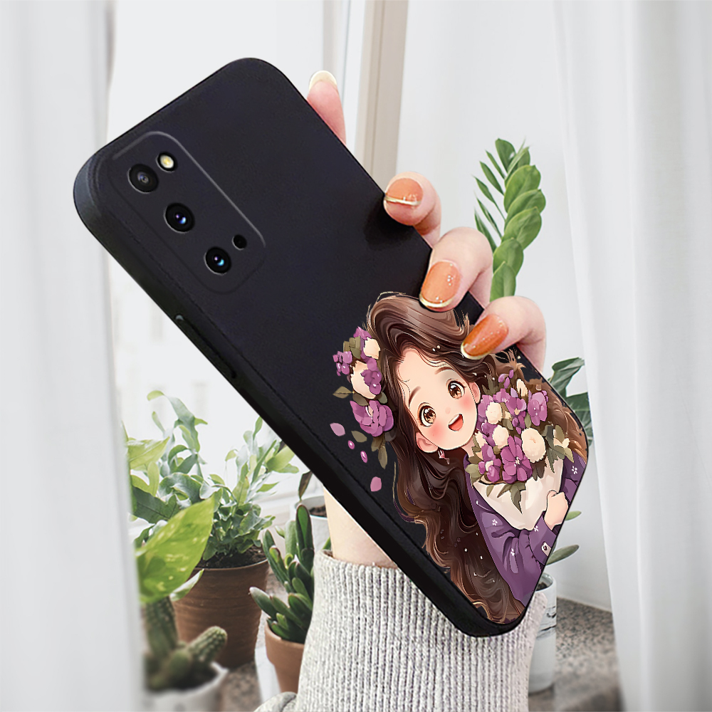 BILI for Samsung S20 FE S20 Plus S20 Ultra 5G Back Cover Purple Flower Girl for Boys Girls Multicolor Liquid Silicone Soft Square Phone Case. 