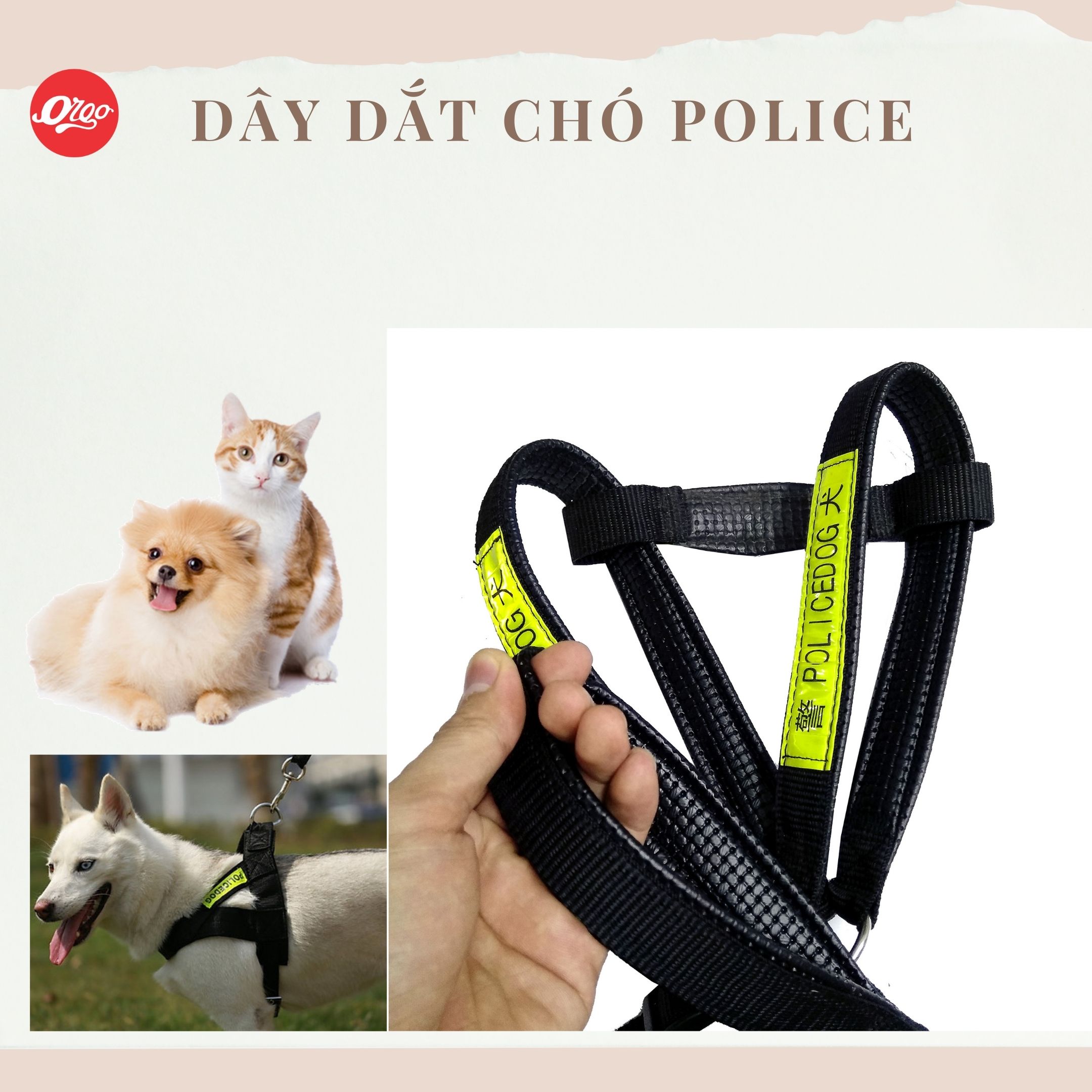 Orgo - Bộ Dây dắt chó police dog phản quang