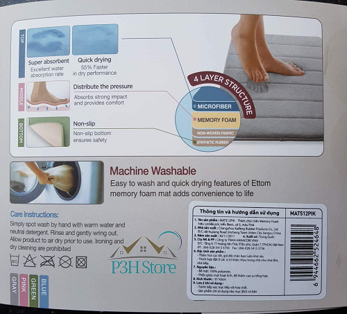 Thảm chống trượt Lock&Lock Memory Foam size S MAT512 , Size M MAT513