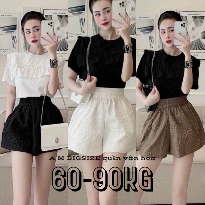 Quần sooc phồng Bigsize vân hoa nổi (60-90kg) MS89