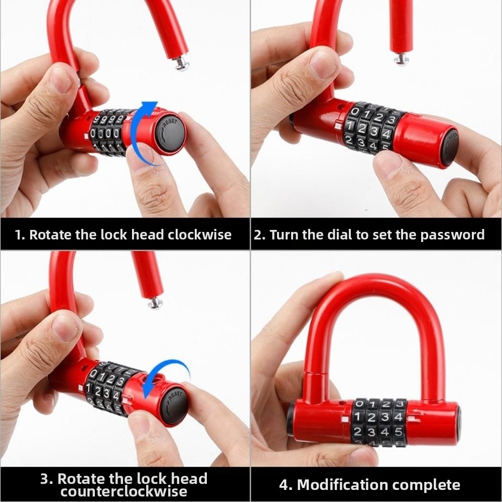 Durable Anti Theft Bicycle Lock U Shape 4 Digit Code Password Lock Zinc ...