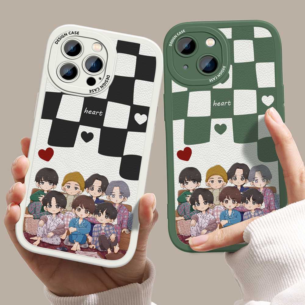 Jizetin Leather Case For iPhone 14 Plus iPhone 14 iPhone 14 Pro iPhone 14 Pro Max Slim Popular Korea Boy Group BTS Leather Back Casing PU Leather Cover Phone Case