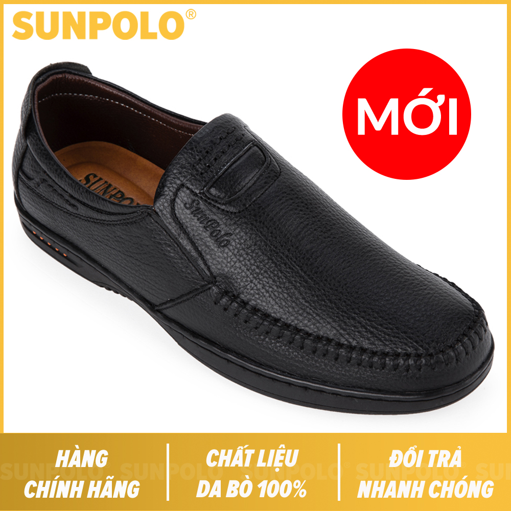 Giày mọi nam da bò SUNPOLO LS2098 (Đen) Phiên bản mới cải tiến đế giày