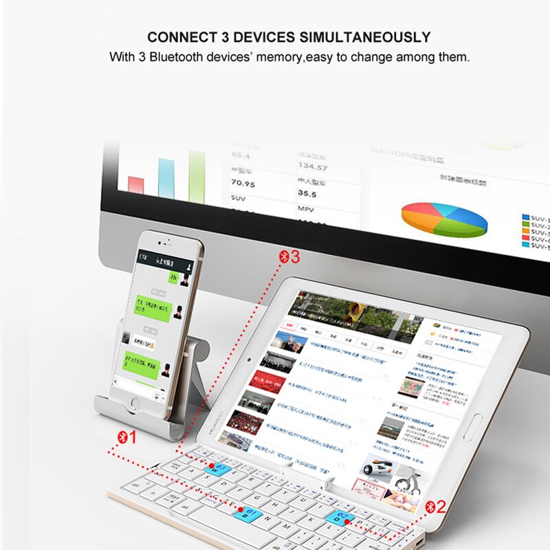 BOW Foldable Keyboard Wireless Bluetooth Folding Keyboard With Stand Rechargeable Mini Keyboard For Phone Tablet - Dropshipping