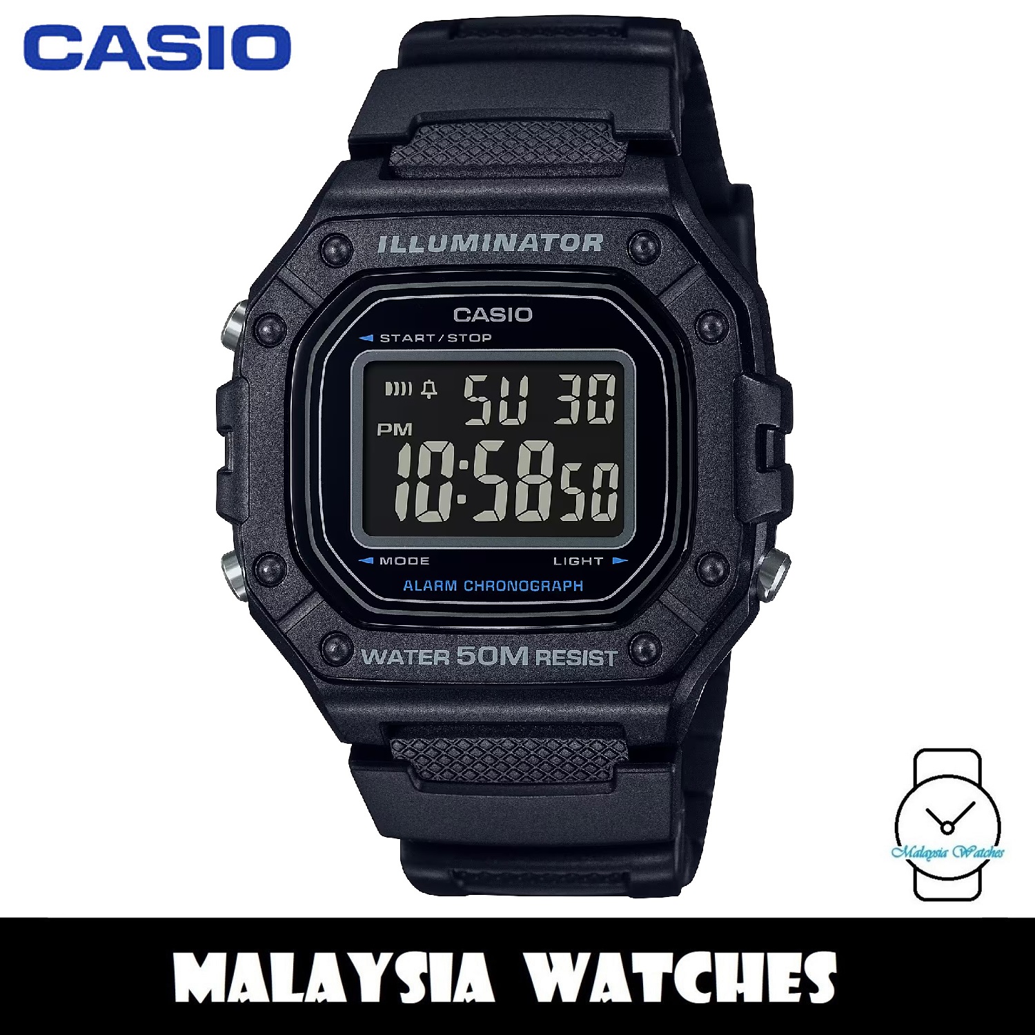 100% Original) Casio W-218H-1B Classic Quartz Digital Resin Case & Strap  Watch W218H W218H-1B W-218H-1BV