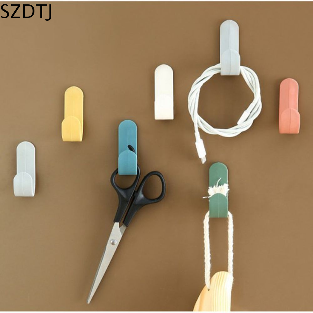 6%20pcs%20Plastic%20J-shaped%20Hook%20Hanger%20Punch%20Free%20Towel%20Hanger%20Clothes%20Nail%20Free%20Adhesive%20Wall%20Hook%20Household%20-%20Image%203