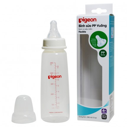 [FreeShipMAX] Bình sữa cổ hẹp Pigeon nhựa PP đáy vuông cao cấp 240ml - bình sữa cổ thường Pigeon đáy vuông - binh sua co nho cho be