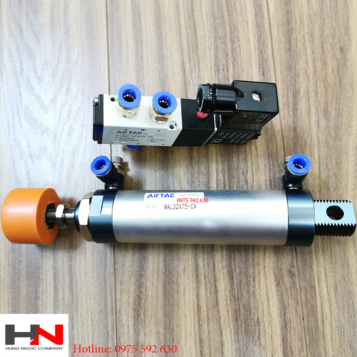 Combo bộ xi lanh và van điện từ kẹp phôi nhôm