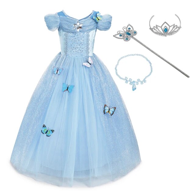 ZZOOI Girls Princess Cinderella Dress Up Kids Fluffy Bead Birthday Party Halloween Christmas Costume Kids Butterflies Sleeveless Dress