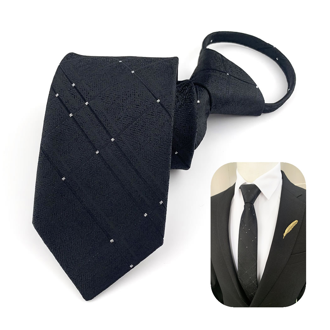 Mens Zipper Tie Lazy Necktie Black Stripe Fast Wear Save Time No Need Knot Husband New Gift Office Business Wedding