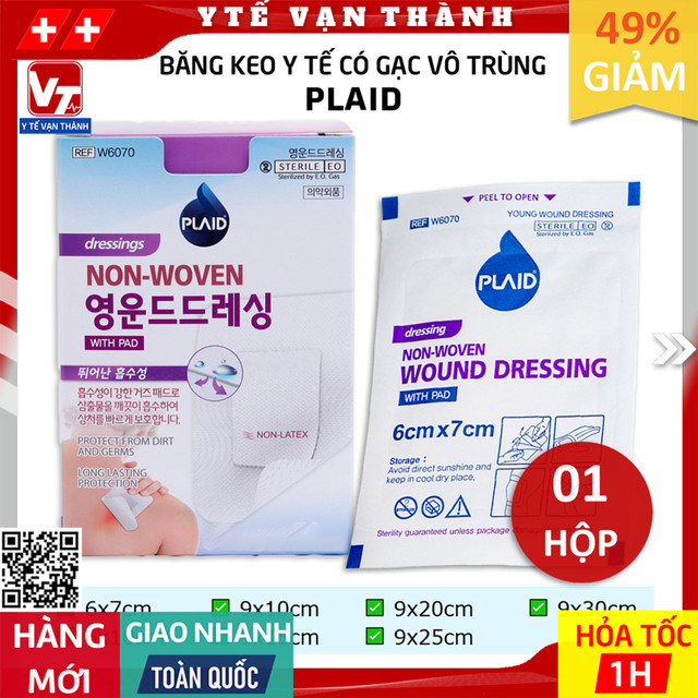 ✅ băng keo y tế có gạc vô trùng plaid non-woven wound dressing with pad | bảo vệ vết thương lớn -vt1013 - y tế vạn thành