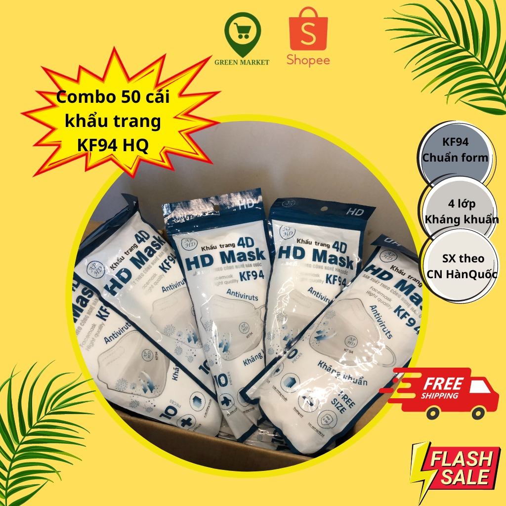 Combo 50 cái khẩu trang KF94 Hàn Quốc kháng khuẩn