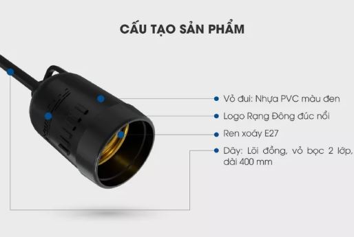 Đui đèn treo chống nước chính hãng rạng đông E27