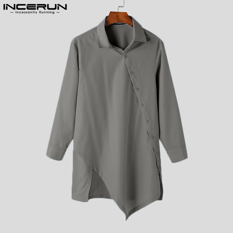 INCERUN Mens Retro Long Sleeve Casual Loose Button Down Ethnic Kurta Tops Tunic