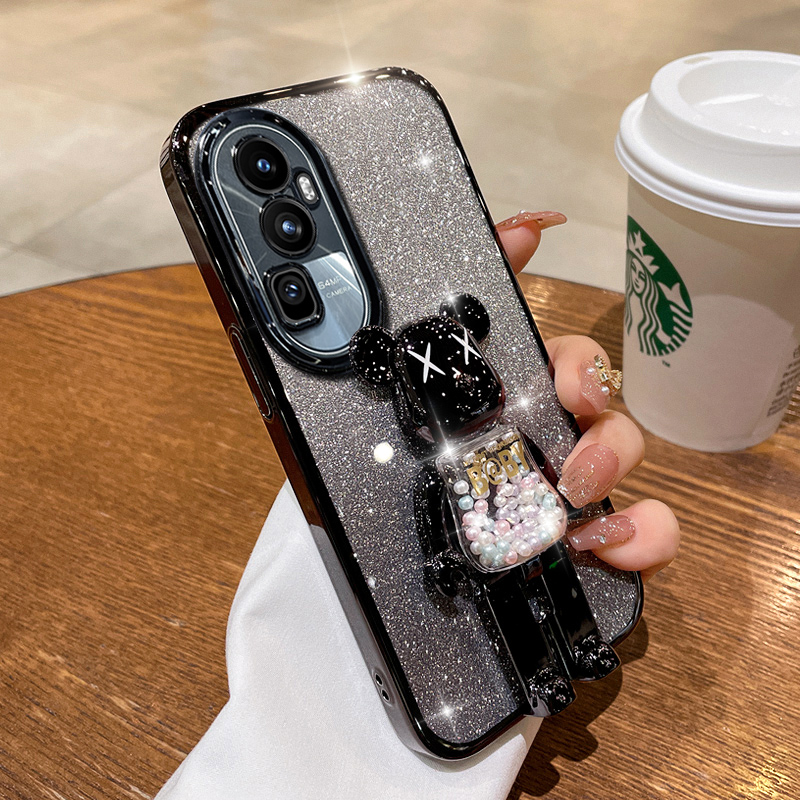 Phone Case OPPO Reno 8Z 5G Reno 7Z 5G Sparkling electroplated candy violent bear bracket electroplating TPU anti drop phone case