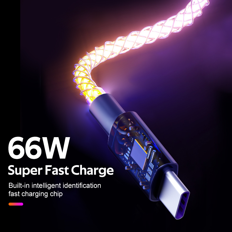 Cáp LED 6A USB Type C Đầu Kim Loại Sạc Nhanh Micro USB Cho Iphone 13 Huawei Bộ Sạc Điện Thoại Android Cho Xiaomi Samsung Cáp Type C Dây Dữ Liệu Micro USB