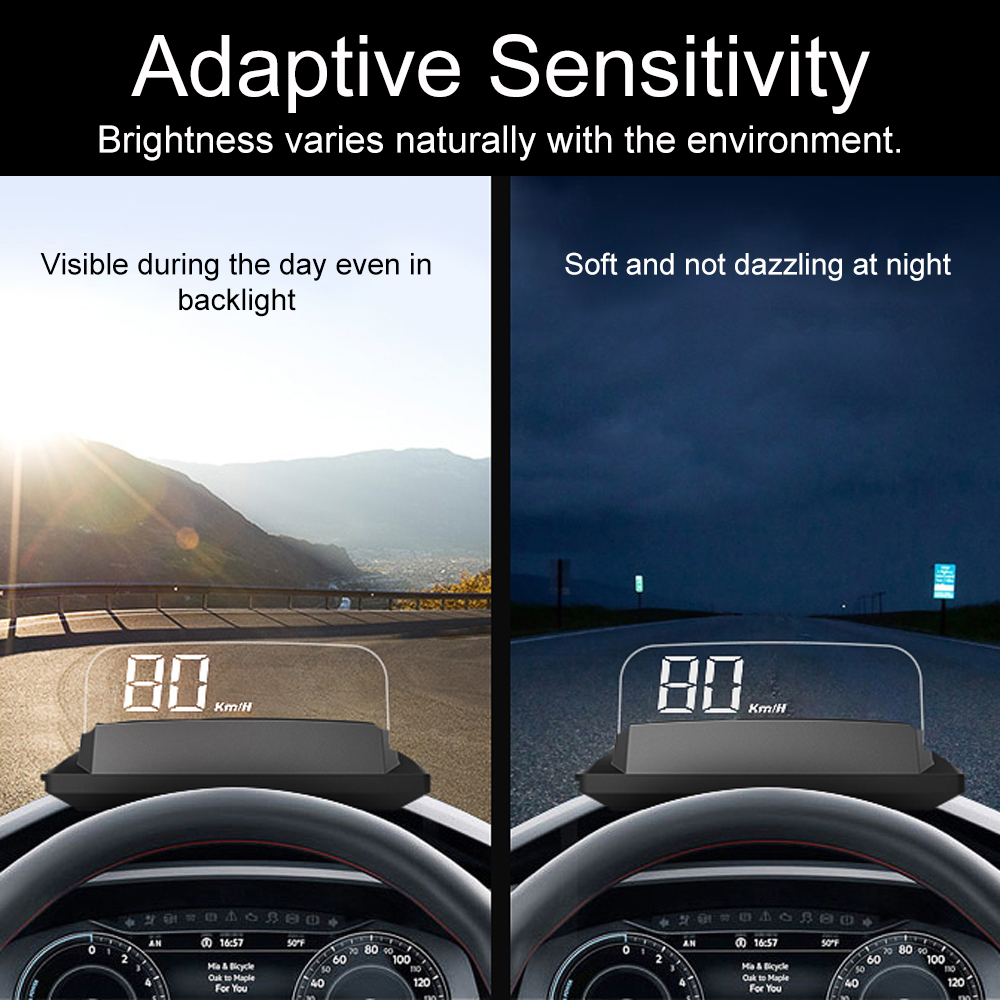 H400S High-definition Projection HUD Car Head Up Display OBDII Driving Computer with Multiple Functions and 5 Alarm Functions - Black