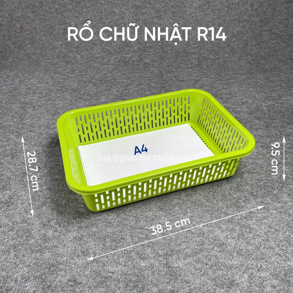 Rổ chữ nhật thấp 4 size đựng vật dụng, đựng dụng cụ đa năng
