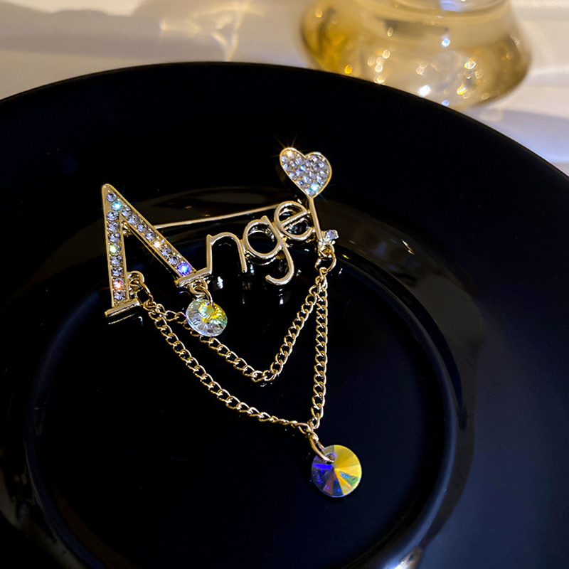 Rhinestone Queen Crown Angel English Letter Tassel Brooch Pin for Women ...