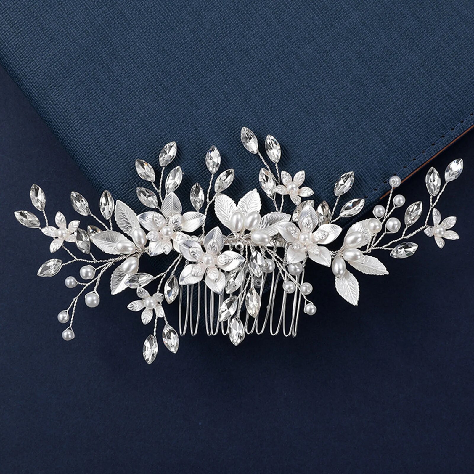 Silver Color Flower Hair Comb Clip Girls Handmade Alloy Pearl Hairpin Bridal Tiaras Wedding Hair Essory Crystal Hair Jewelry