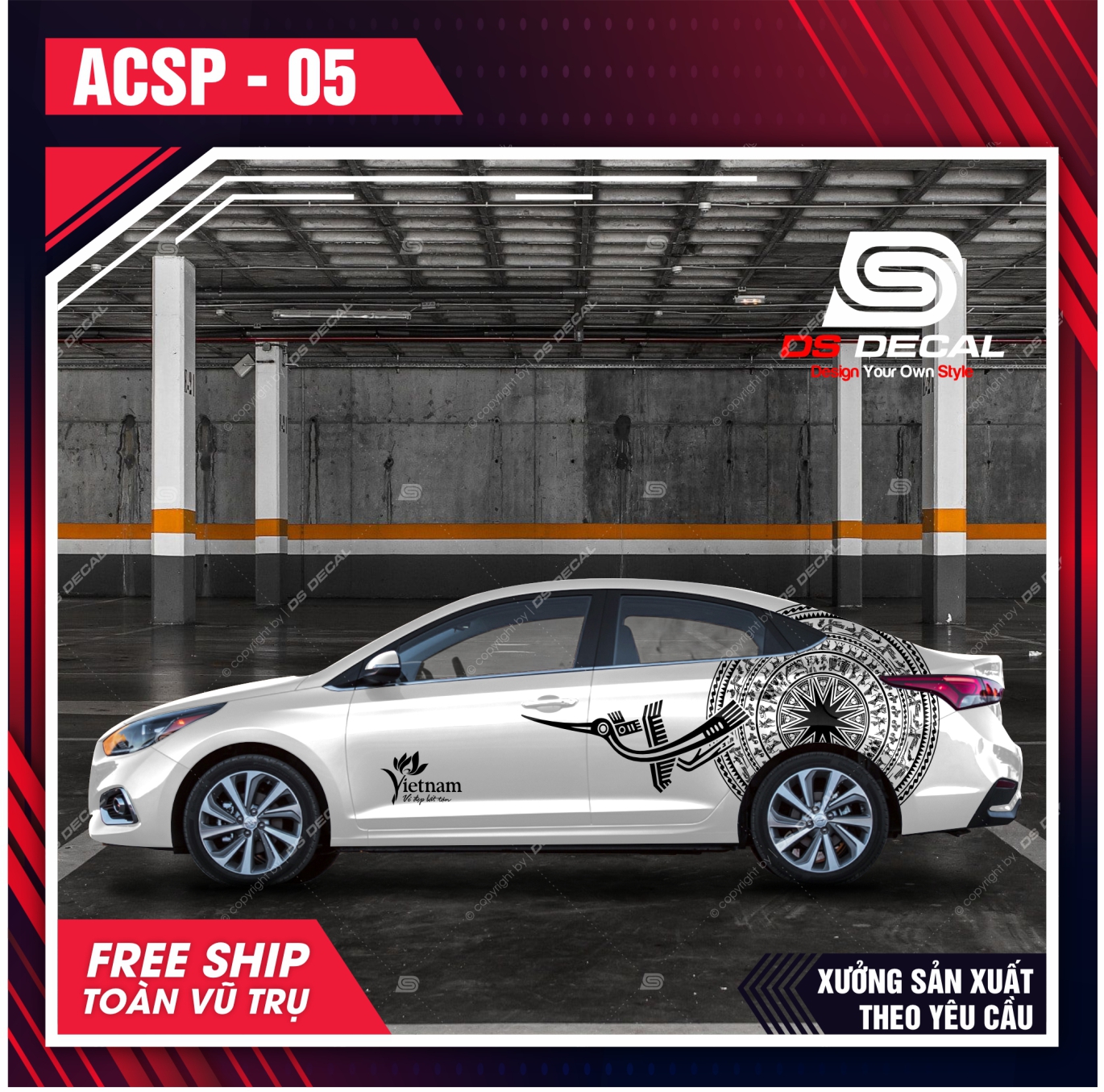 TOP 8 tem dán xe Hyundai Accent, decal dán sườn xe DS Decal