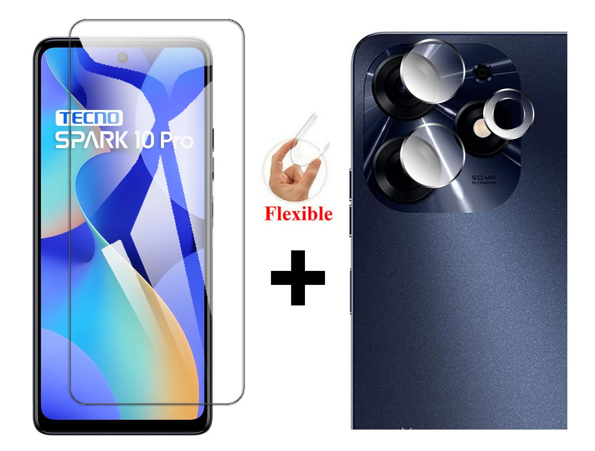 Tecno Spark 10 Pro Glass Protector Polish Screen Tempered + Back Rear Camera Protector 9H Gorilla Flexible Protection For Spark 10 Pro. 