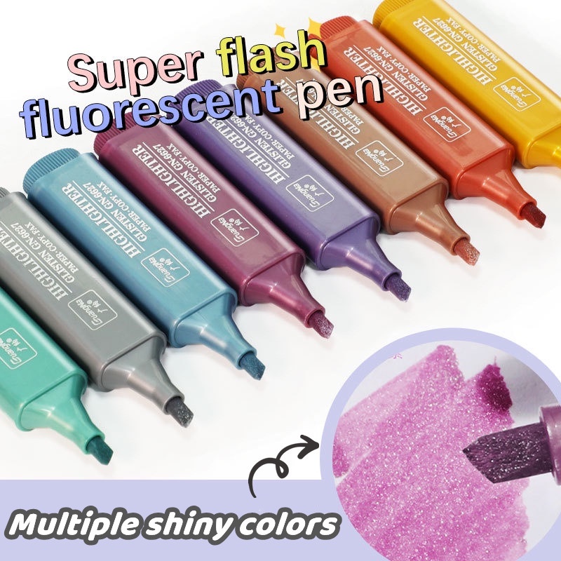 3/8 Colors Metallic Highlighter Set Oblique Tip Water-based Glitter Color  Marker Pen School Office Supplies | Lazada PH