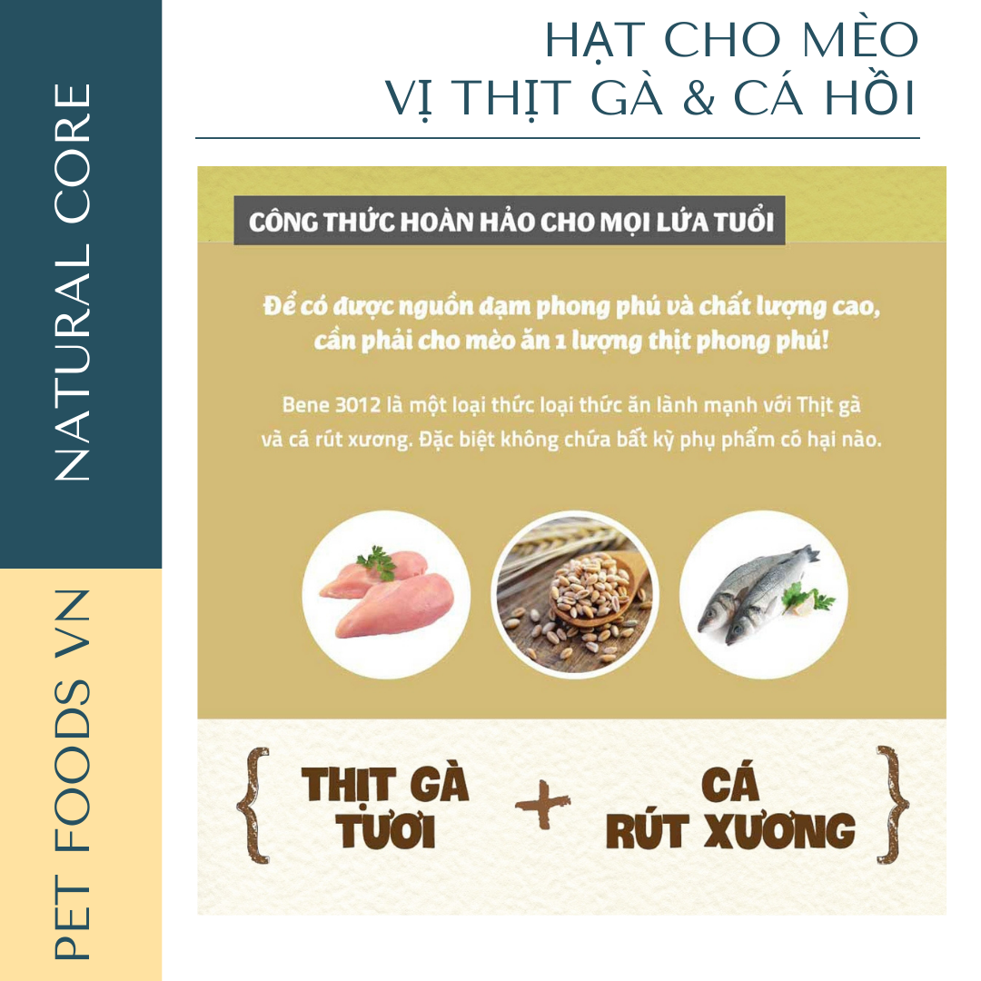 Hạt cho mèo NATURAL CORE CAT C3 Bene 3012 vị Thịt Gà & Cá Hồi