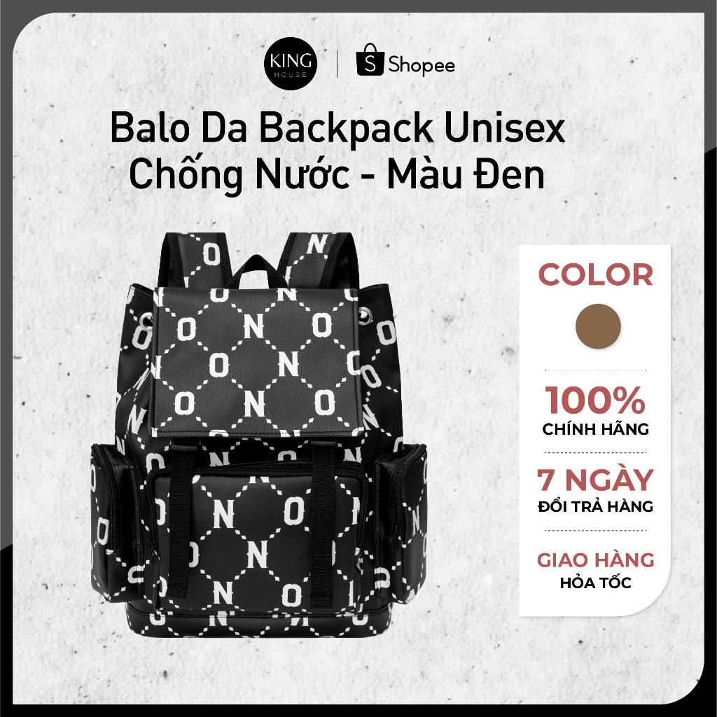 [VOUCHER 8%]Balo Da Backpack Unisex Chống Nước - Màu Đen