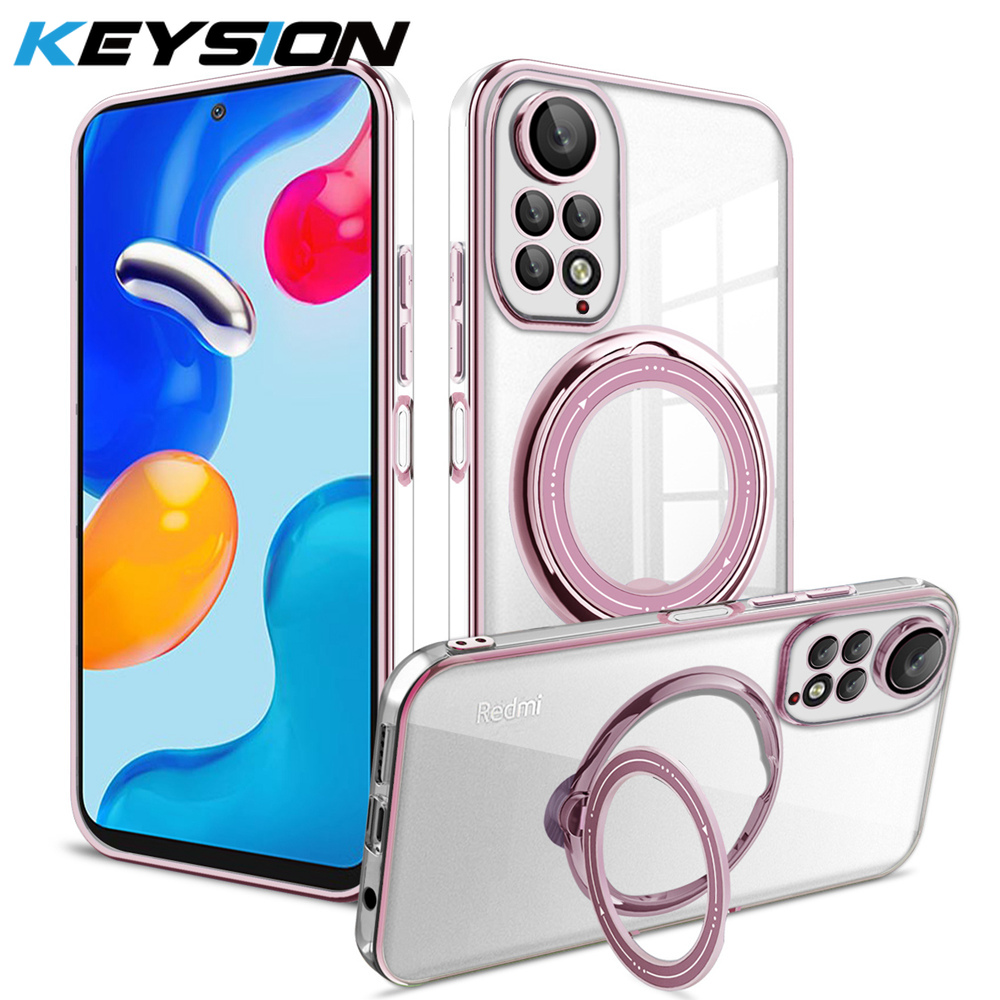 Keysion transparen plating case for redmi note 11 11s 11 pro 5g ring stand phone cover for xiaomi 13 lite 12t 11t pro