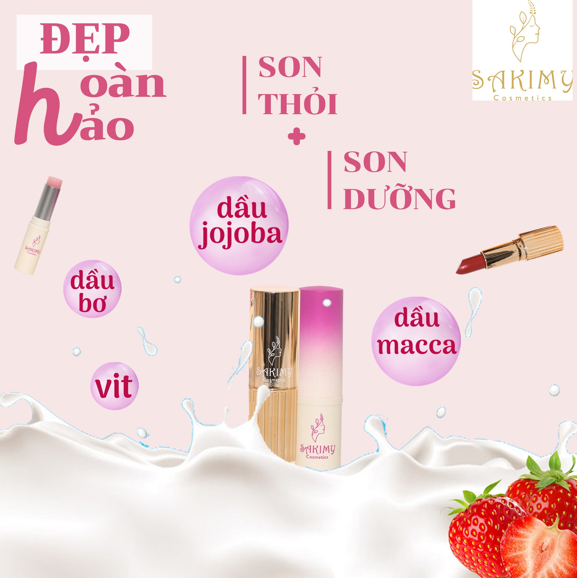 Sét Son Thỏi Siêu Lỳ + Son dưỡng mềm mịn môi Sakimy (hàng chính hãng)