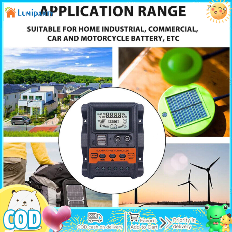 LumiParty 【Ready Stock】30A Solar Charge Controller 12V/ 24V Solar Panel Regulator With LCD Display Dual USB Port PWM Auto Paremeter