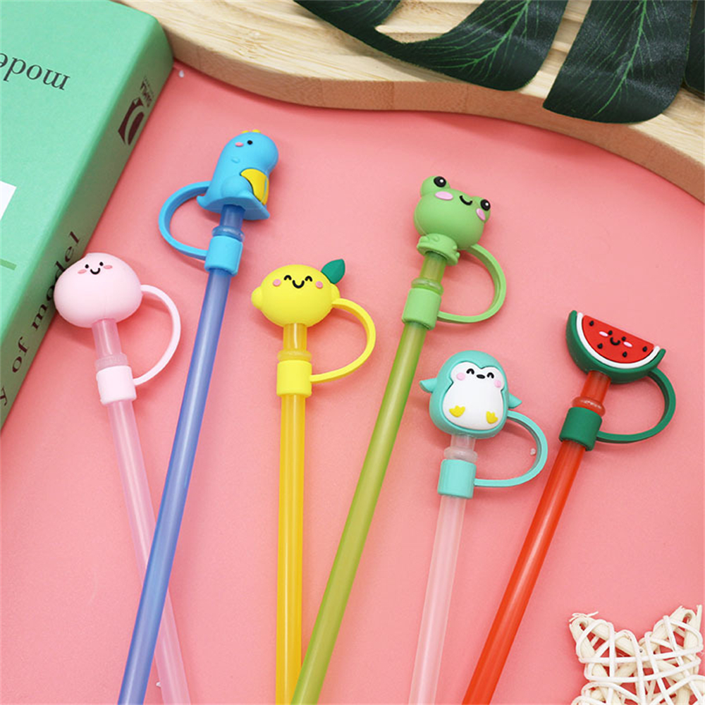 Bathtool 【With Straw】Silicone Straw Tips Cover Cute Silicone Reusable Drinking Straw Tips Lids Dust-Proof Straw Plugs