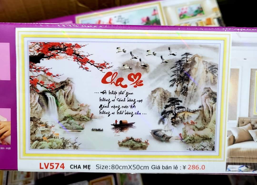 Tranh đính đá Cha Mẹ - LV574 (80x50cm) - tranh chưa đính đá