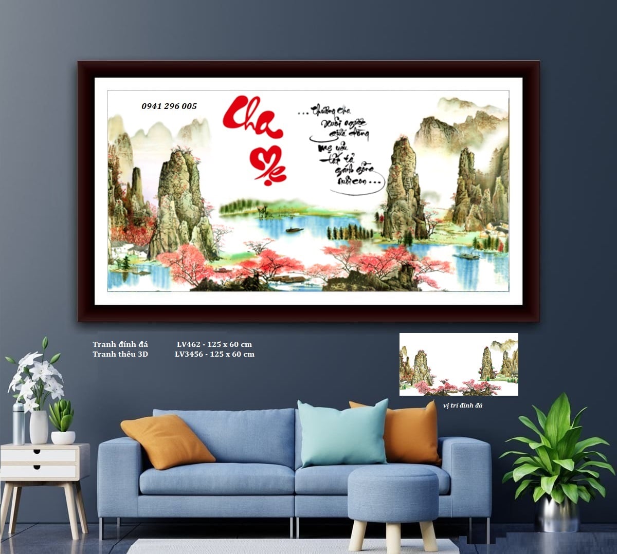 Tranh đính đá Cha Mẹ -kích thước : 125x60cm (tranh chưa đính đá)