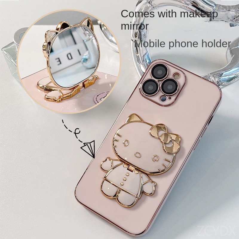 Luxury%20For%20Honor%20X8c%20X8b%20X8A%20X8%204G%20X8%205G%20Back%20Cover%20with%20Cute%20Cat%20Makeup%20Mirror%20Bracket%20Luxury%206D%20Plating%20Frame%20Shiny%20Case%20Soft%20Silicone%20Square%20Stand%20Phone%20Cases%20for%20Girls%20-%20Image%204