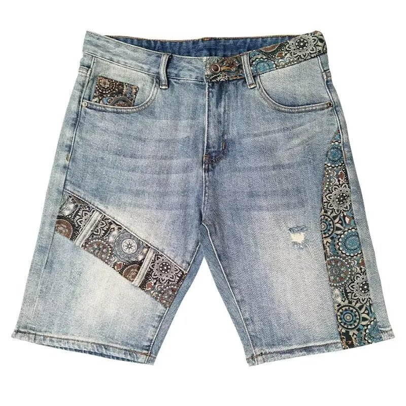 SUPEEON丨Men's denim shorts fashionable American retro loose casual high-quality splicing design denim shorts can be worn by both men and women