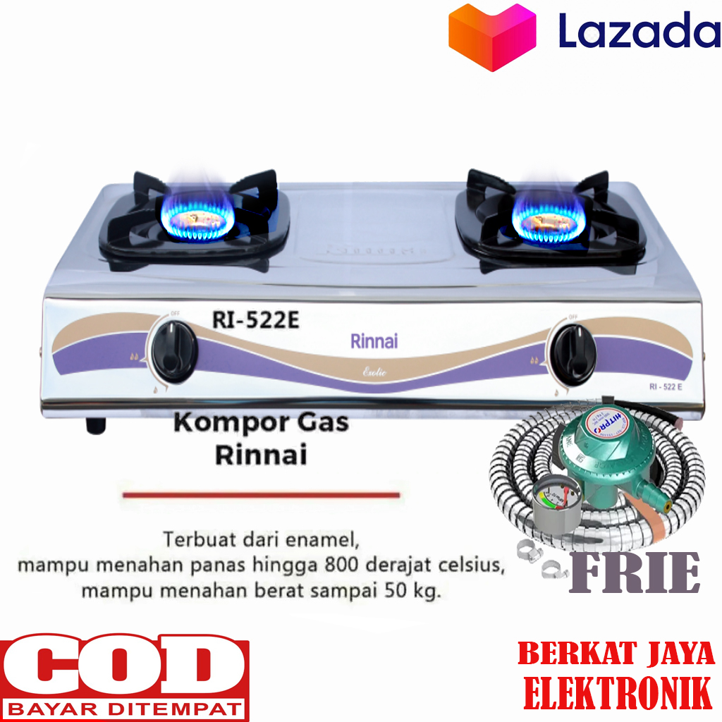 HARGA PROMO!! Rinnai RI-522 E Kompor Gas Stove 2 Tungku RI 522 E / RI522 E  / RI 522E Stainless Paket Murah 100% ORIGINAL | Lazada Indonesia
