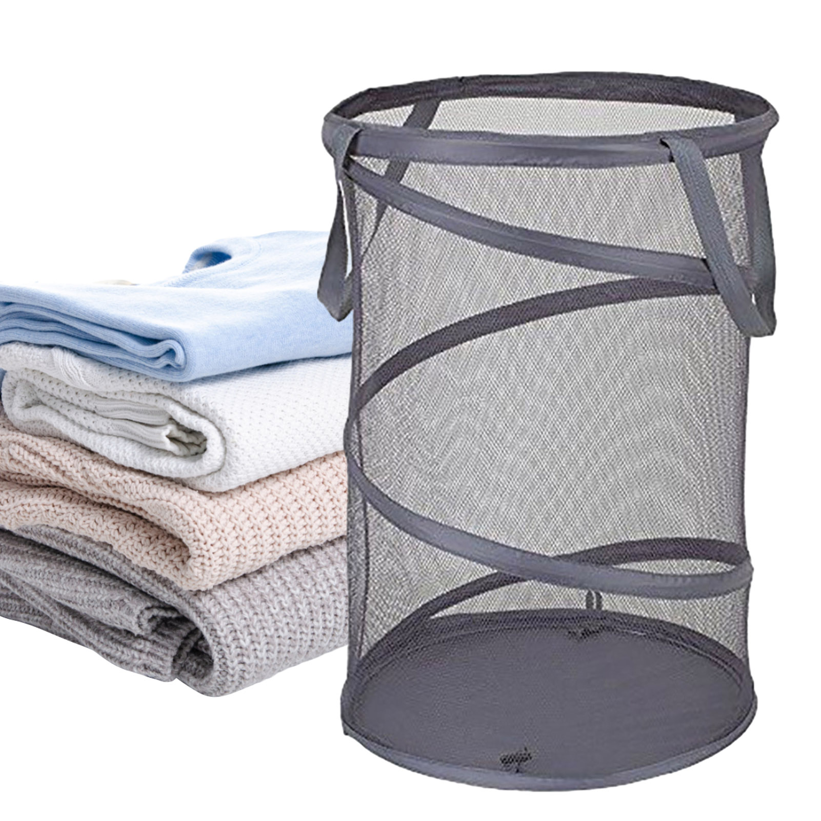 Youlianba Dirty Clothes Basket Sturdy Laundry Basket Foldable Mesh Laundry Basket Space-saving Moisture-proof Design with Handle Portable 60l Dirty Clothes Hamper