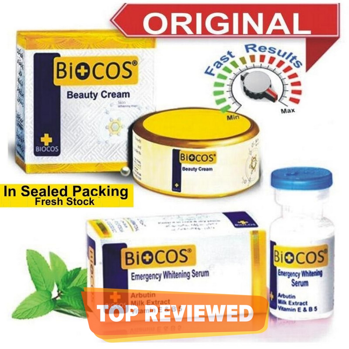 Biocos Whitening Cream with Serum for Face Body Skin Care Natural Moisturizing Brightening Pore Minimizing Anti-Aging. 