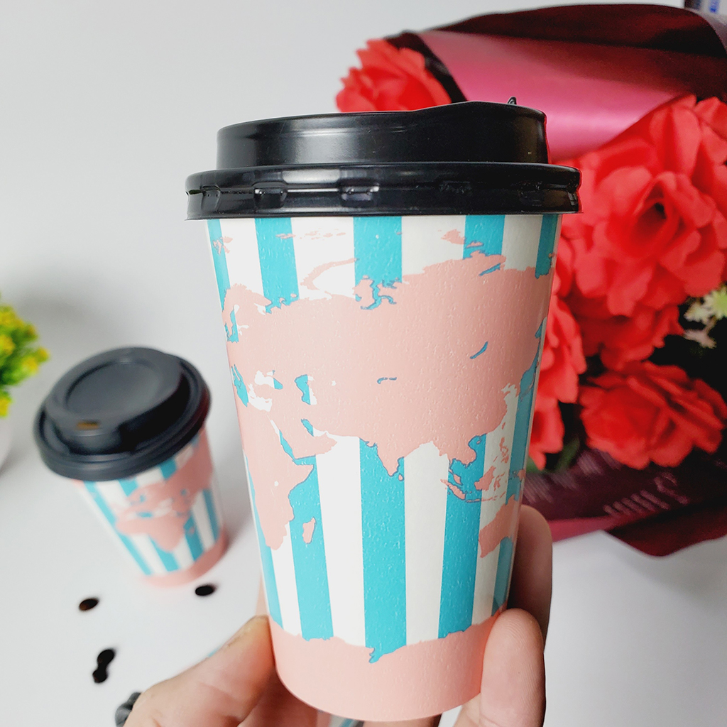 Set 50 chiếc cốc giấy có nắp 360ml Global 12OZ