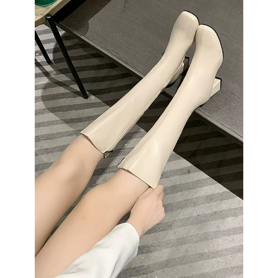 Giày boots nữ cổ cao , bốt nữ gót vuông 5p ôm chân thọn gọn cực xinh
